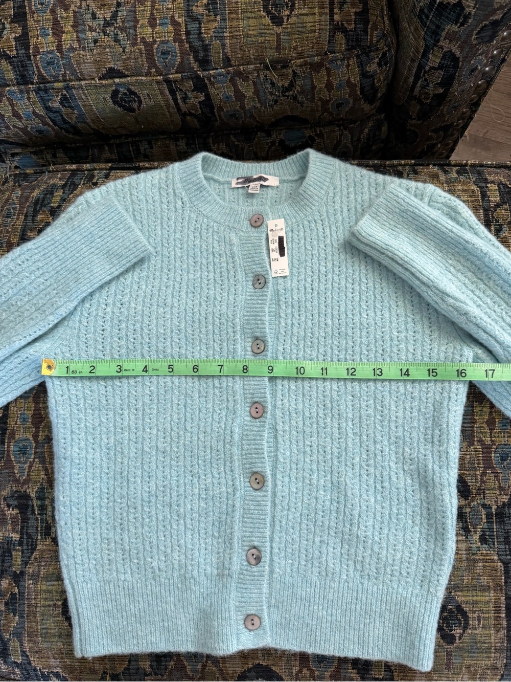 Madewell Alpaca Blend Waffle Knit Cardigan Sweater Pool Blue NWT - Picture 4 of 7